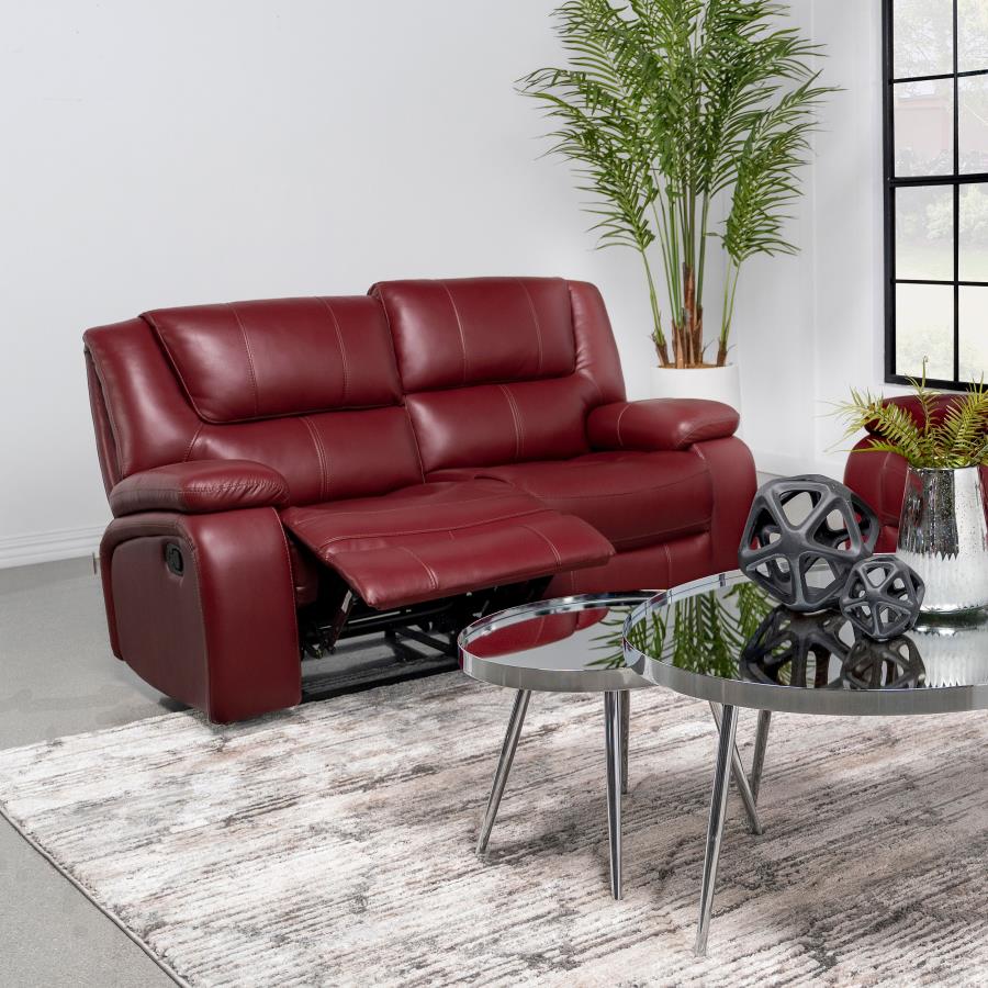 Camila Upholstered Motion Reclining Loveseat Red view 3