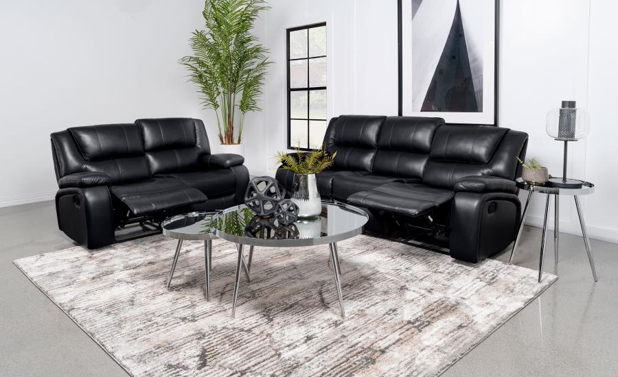 Camila 2-piece Upholstered Reclining Sofa Set Black view 2