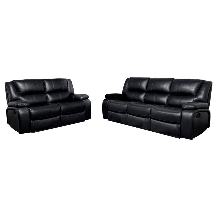 Camila 2-piece Upholstered Reclining Sofa Set Black view 3