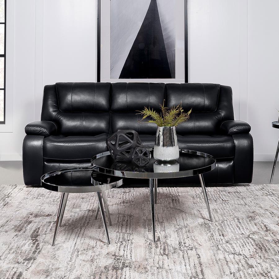Camila Upholstered Motion Reclining Sofa Black view 2