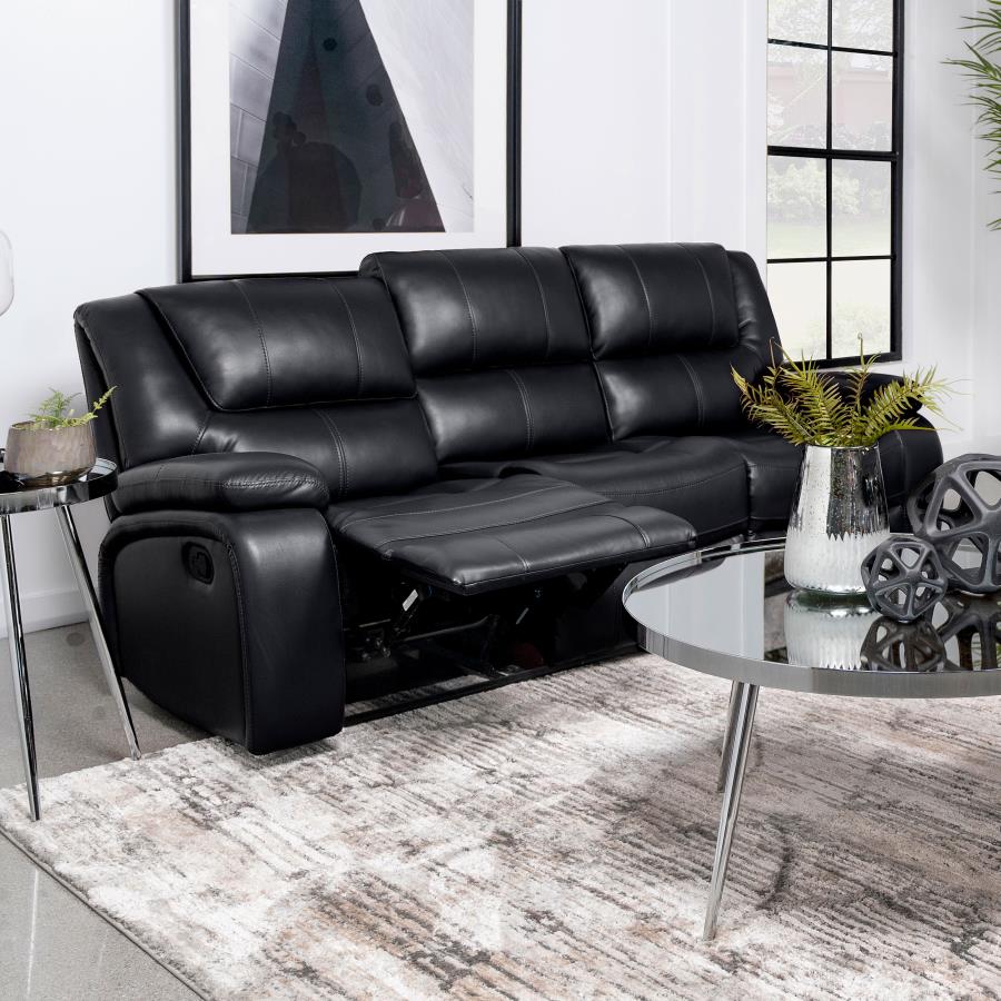 Camila Upholstered Motion Reclining Sofa Black view 3