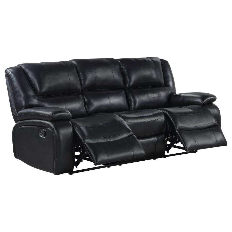 Camila Upholstered Motion Reclining Sofa Black view 4