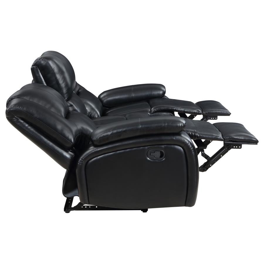 Camila Upholstered Motion Reclining Sofa Black view 7