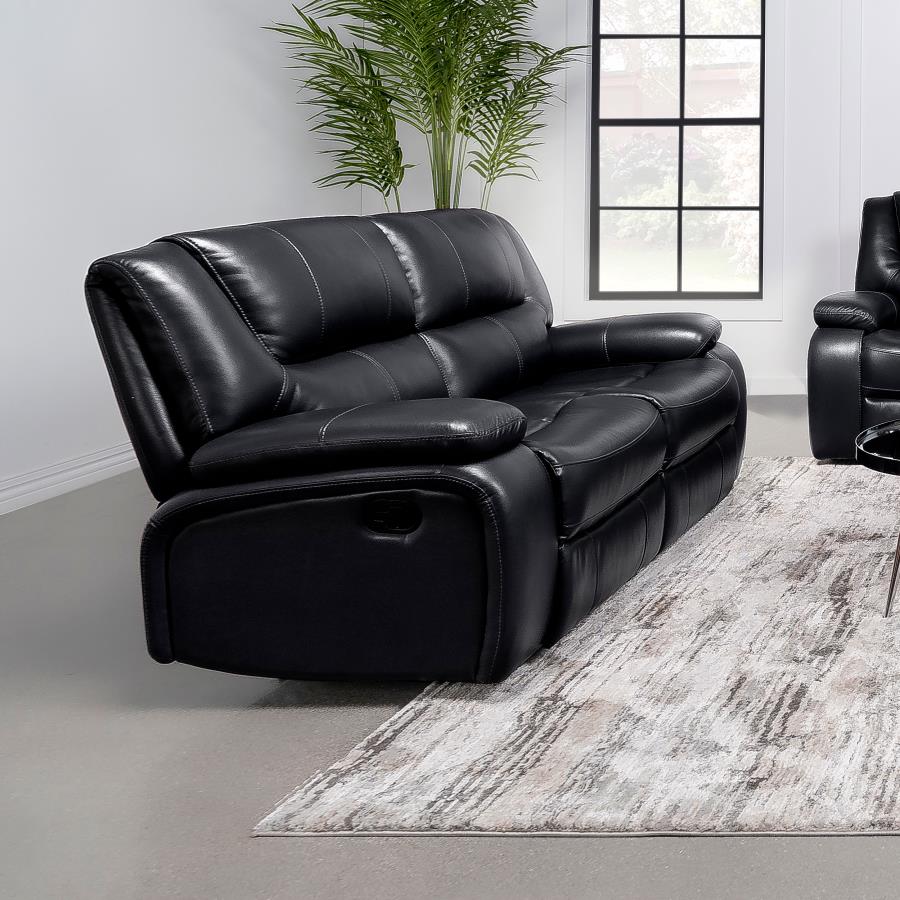 Camila Upholstered Motion Reclining Loveseat Black view 2