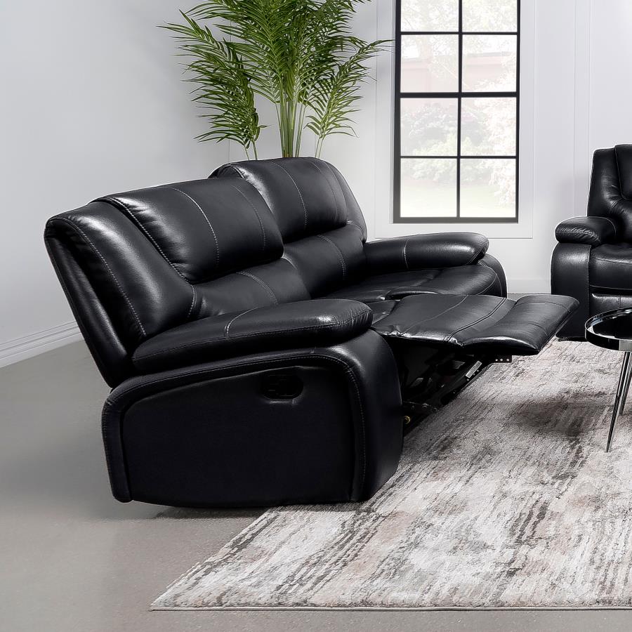 Camila Upholstered Motion Reclining Loveseat Black view 3