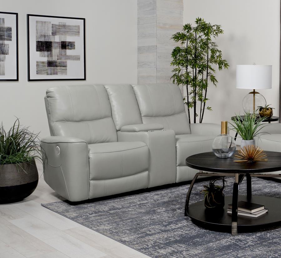Greenfield Upholstered Power Reclining Loveseat Dove Grey view 2