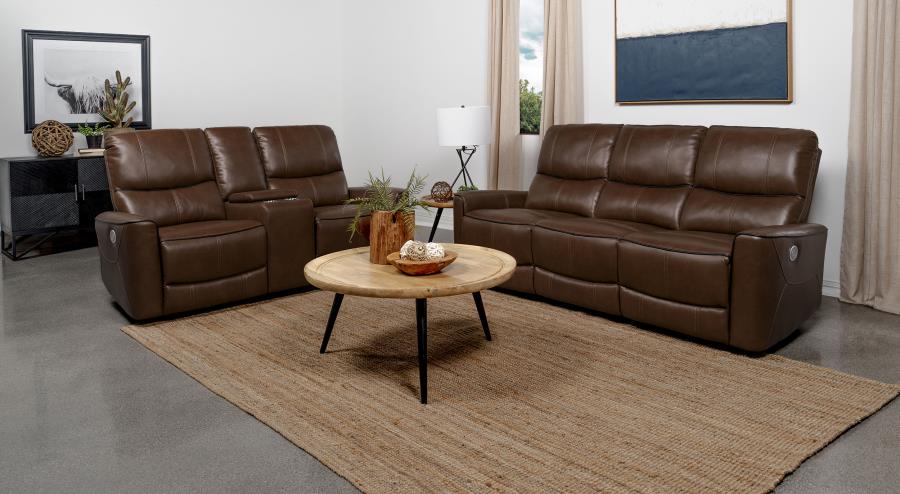 Greenfield 2-piece Power Reclining Sofa Set Saddle Brown view 2