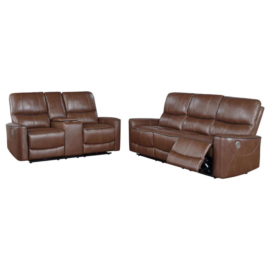 Greenfield 2-piece Power Reclining Sofa Set Saddle Brown view 3