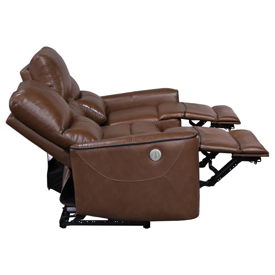 Greenfield 2-piece Power Reclining Sofa Set Saddle Brown view 7