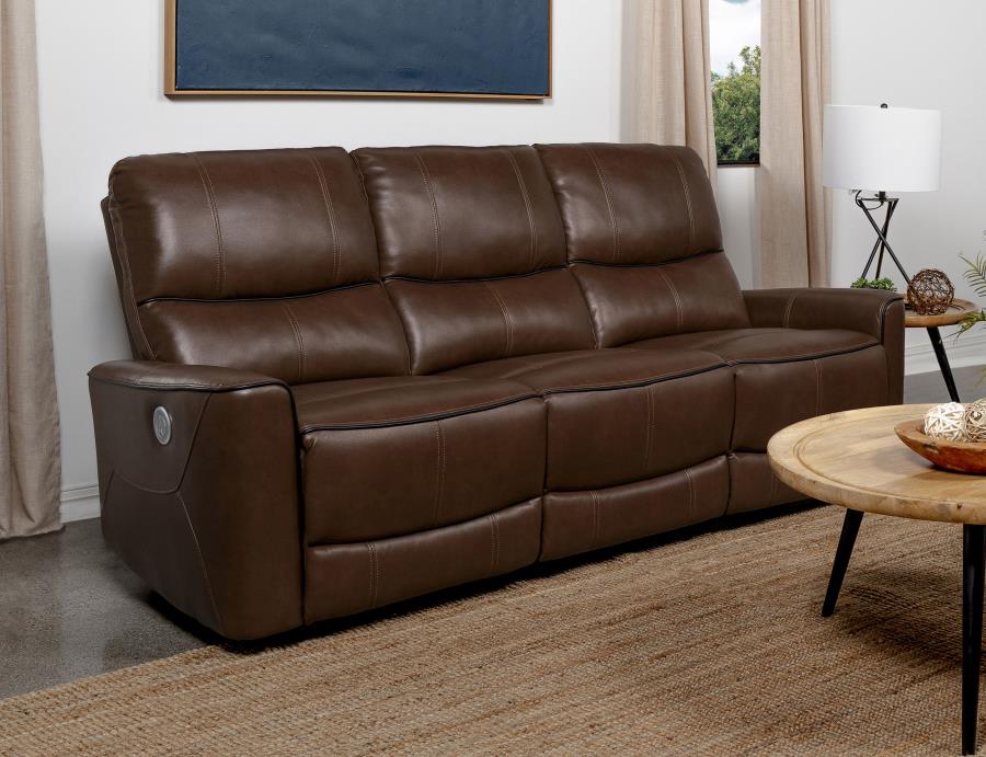 Greenfield Upholstered Power Reclining Sofa Saddle Brown view 2