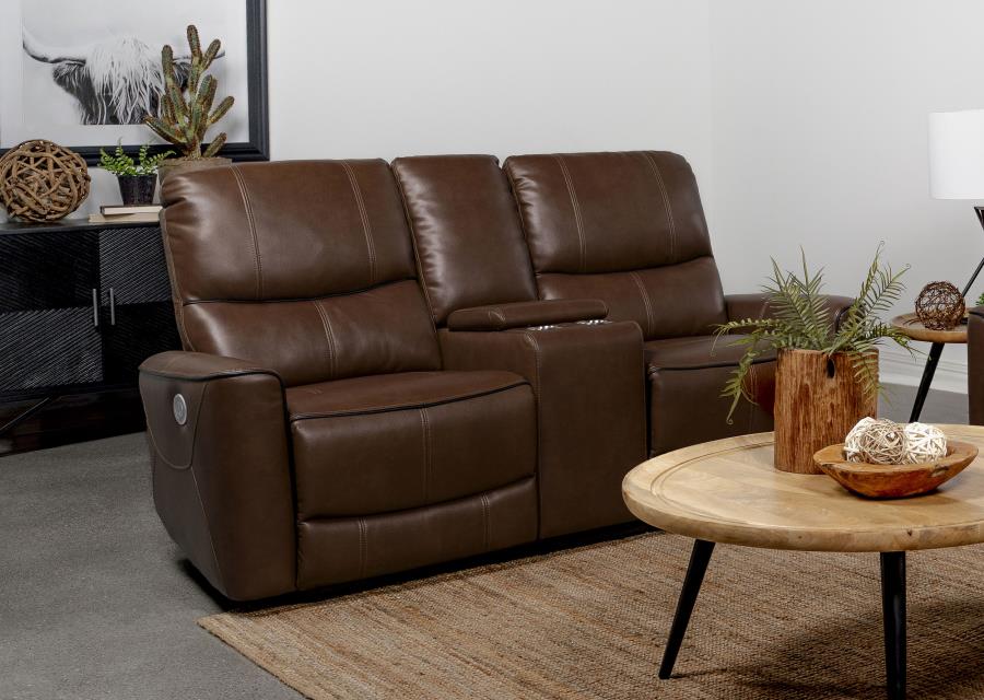 Greenfield Upholstered Power Reclining Loveseat Saddle Brown view 2