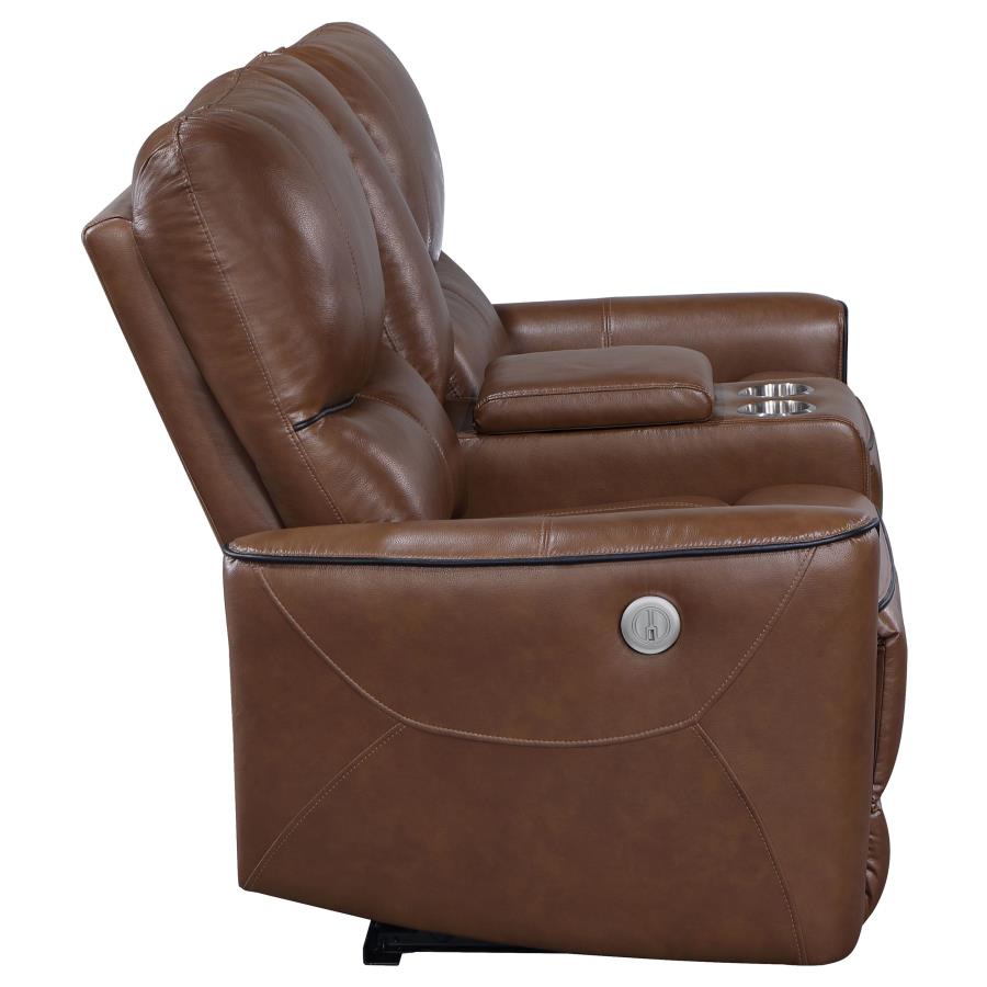 Greenfield Upholstered Power Reclining Loveseat Saddle Brown view 6