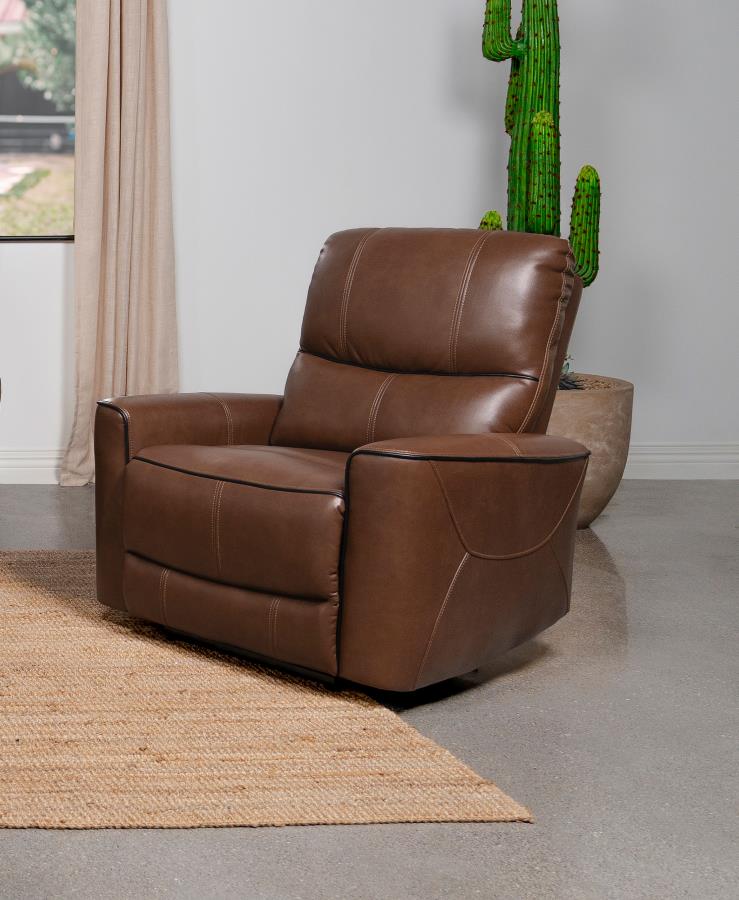 Greenfield Upholstered Power Recliner Chair Saddle Brown view 2