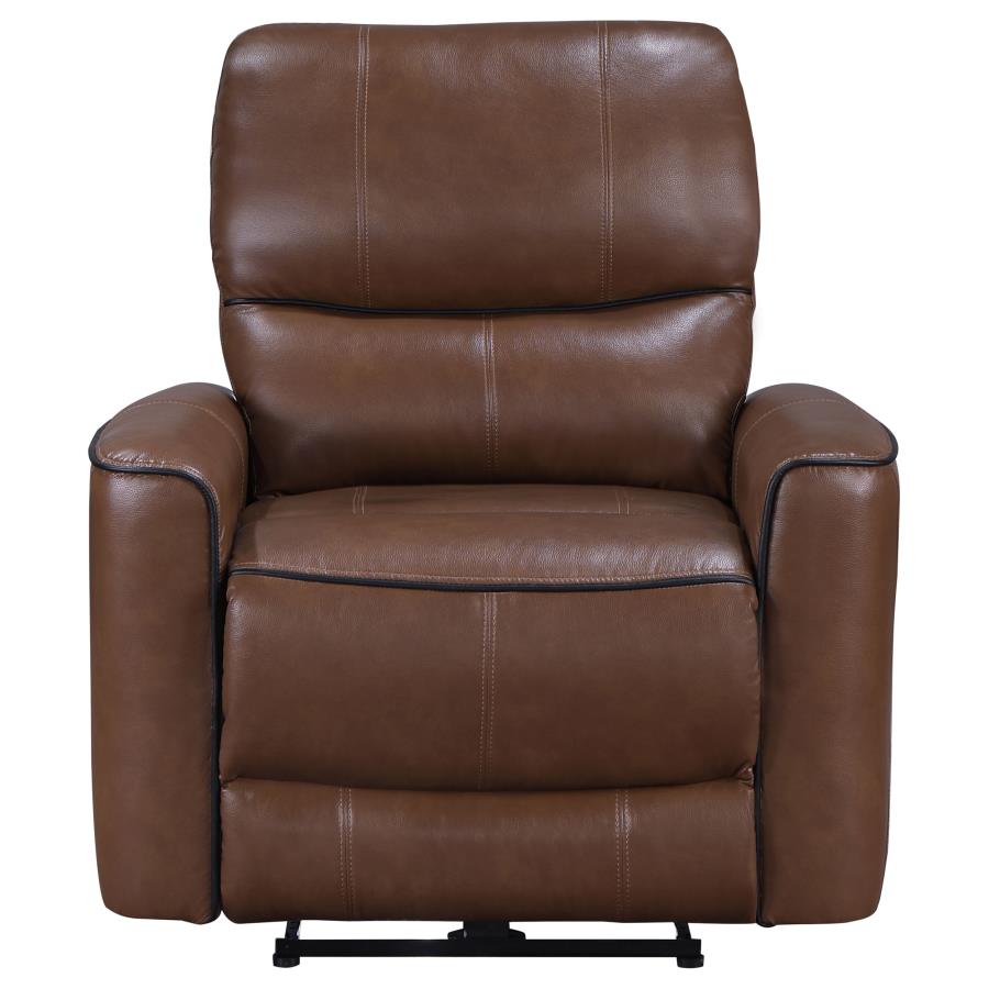 Greenfield Upholstered Power Recliner Chair Saddle Brown view 4