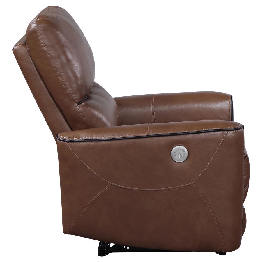Greenfield Upholstered Power Recliner Chair Saddle Brown view 6