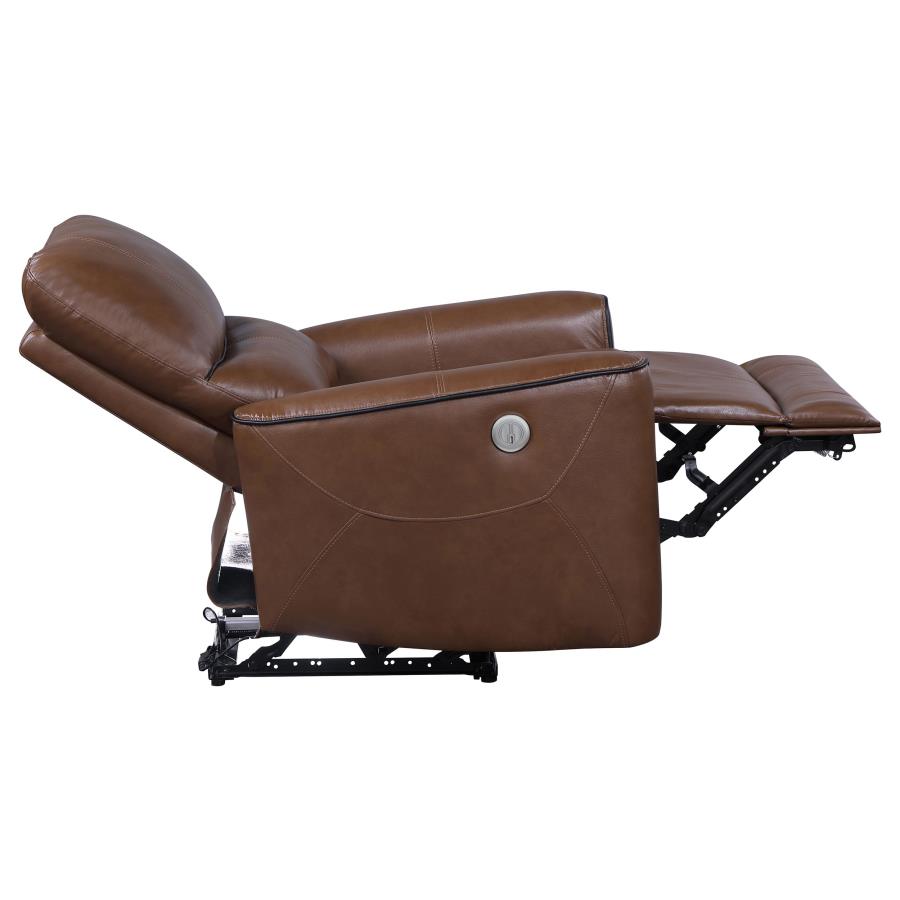 Greenfield Upholstered Power Recliner Chair Saddle Brown view 7