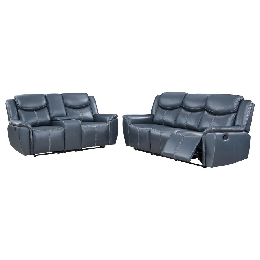 Sloane 2-piece Upholstered Reclining Sofa Set Blue view 2