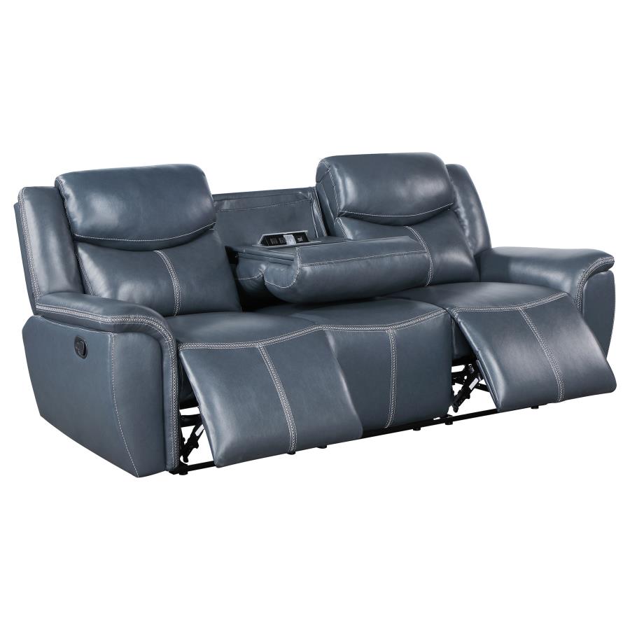Sloane 2-piece Upholstered Reclining Sofa Set Blue view 4