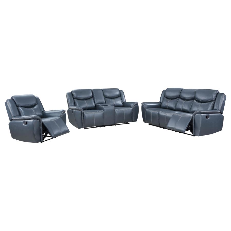 Sloane 3-piece Upholstered Reclining Sofa Set Blue view 2