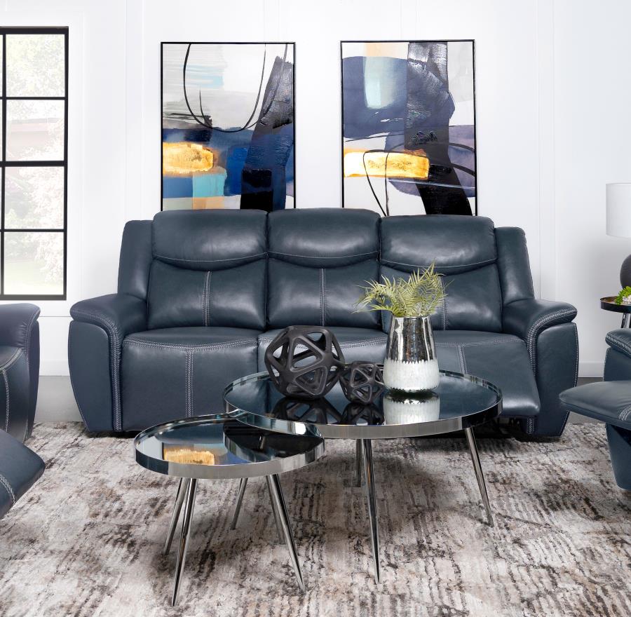Sloane Upholstered Padded Arm Reclining Sofa Blue view 2