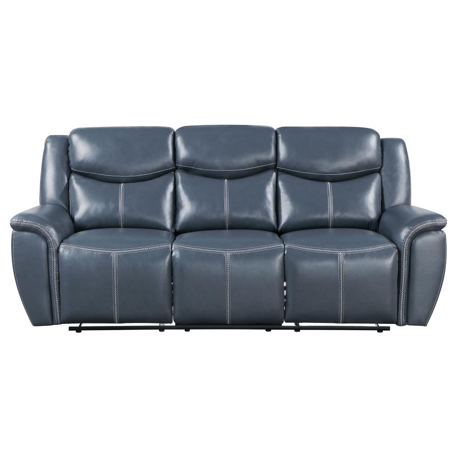 Sloane Upholstered Padded Arm Reclining Sofa Blue view 4