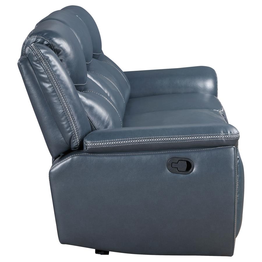 Sloane Upholstered Padded Arm Reclining Sofa Blue view 6