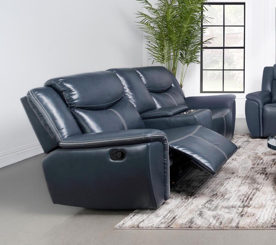 Sloane Upholstered Padded Arm Reclining Loveseat Blue view 2