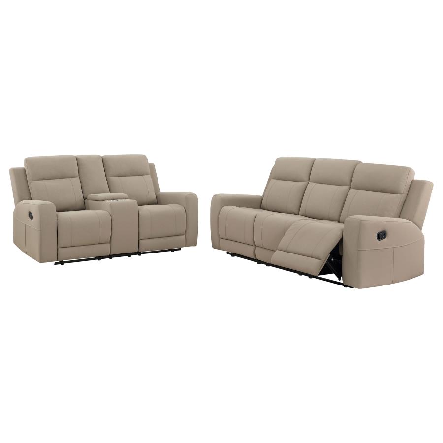 Brentwood 2-piece Upholstered Reclining Sofa Set Taupe view 2