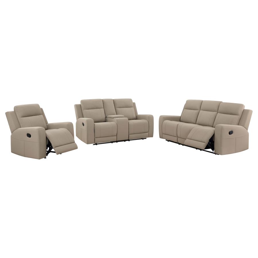 Brentwood 3-piece Upholstered Reclining Sofa Set Taupe view 2