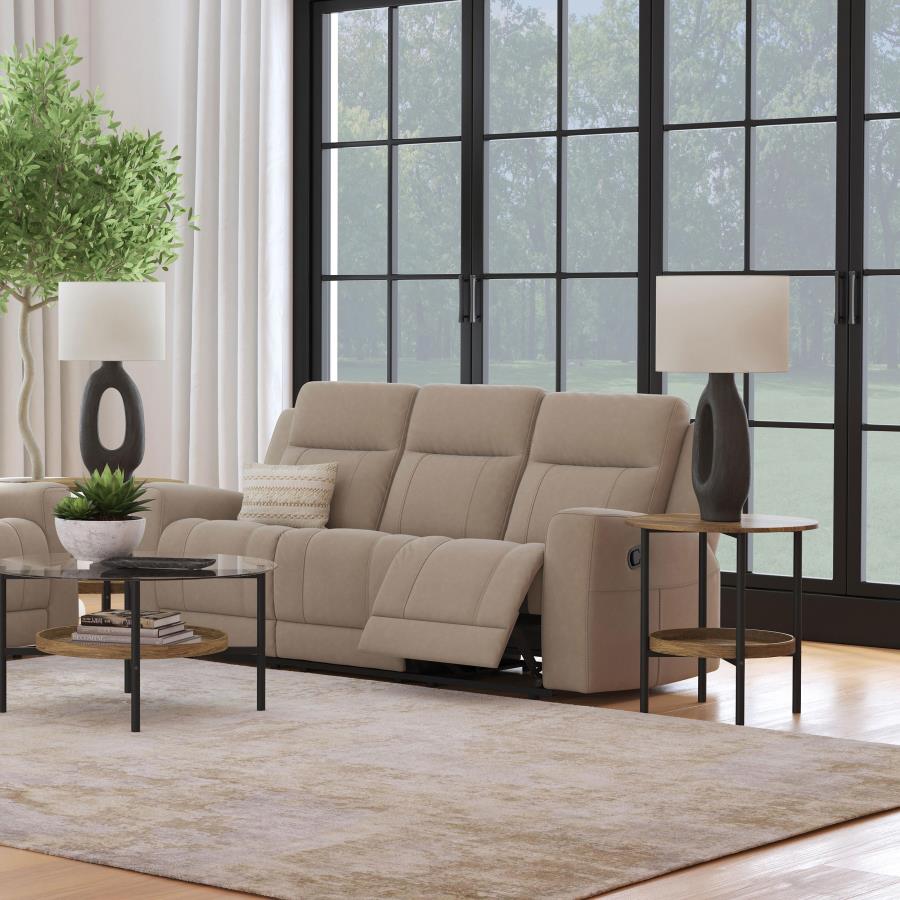 Brentwood Upholstered Motion Reclining Sofa Taupe view 2