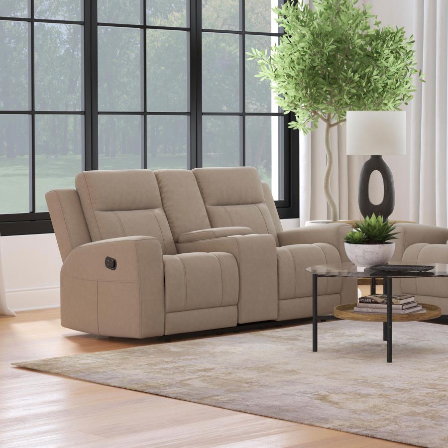 Brentwood Upholstered Motion Reclining Loveseat Taupe view 2