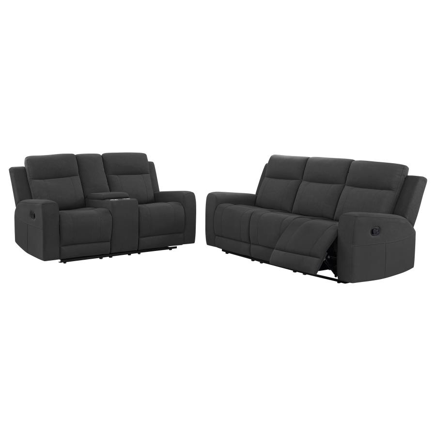 Brentwood 2-piece Upholstered Reclining Sofa Set Charcoal view 2