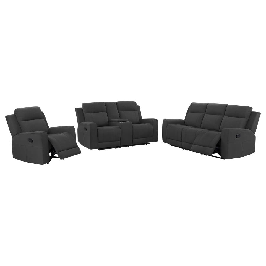 Brentwood 3-piece Upholstered Reclining Sofa Set Charcoal view 2