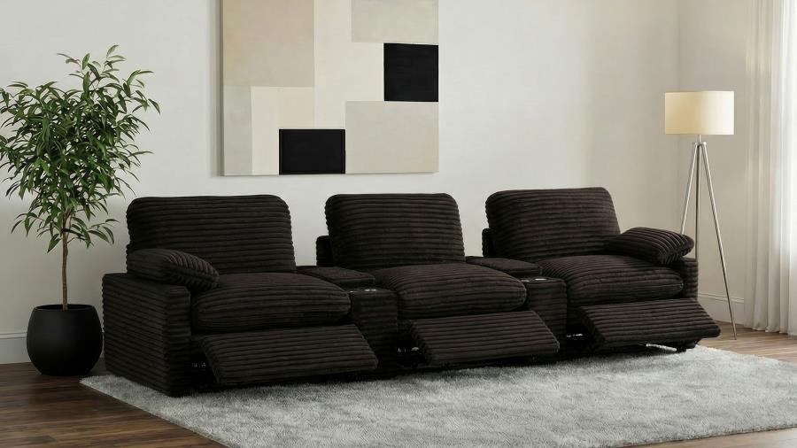 Collins 5-Piece Power Reclining Home Theater Seating Chocolate Brown view 3