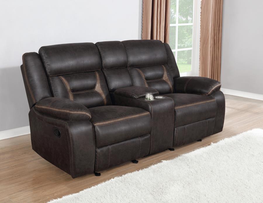 Greer Upholstered Motion Reclining Loveseat Brown view 2