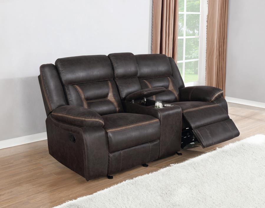 Greer Upholstered Motion Reclining Loveseat Brown view 3