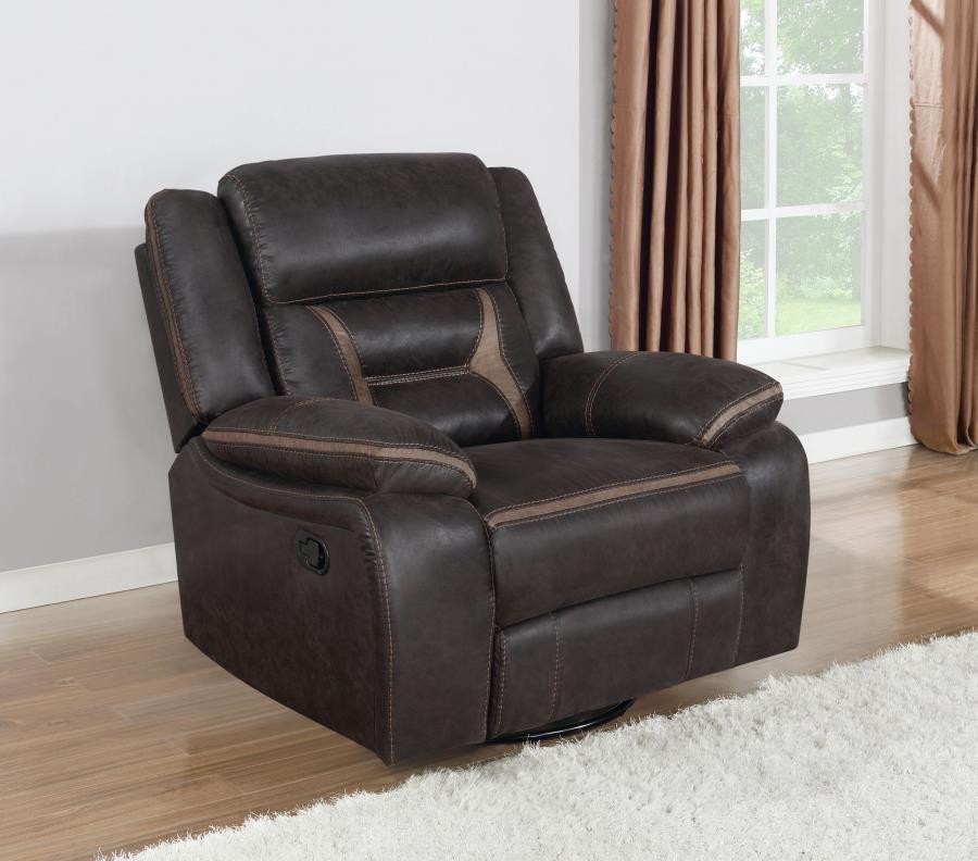 Greer Upholstered Swivel Glider Recliner Chair Brown view 2