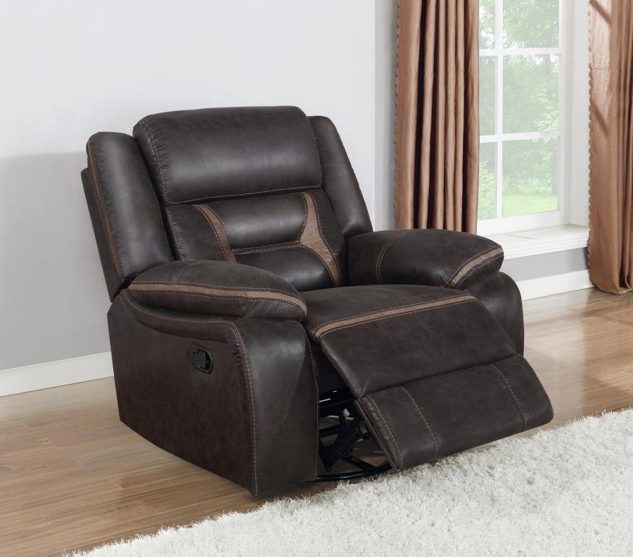 Greer Upholstered Swivel Glider Recliner Chair Brown view 3