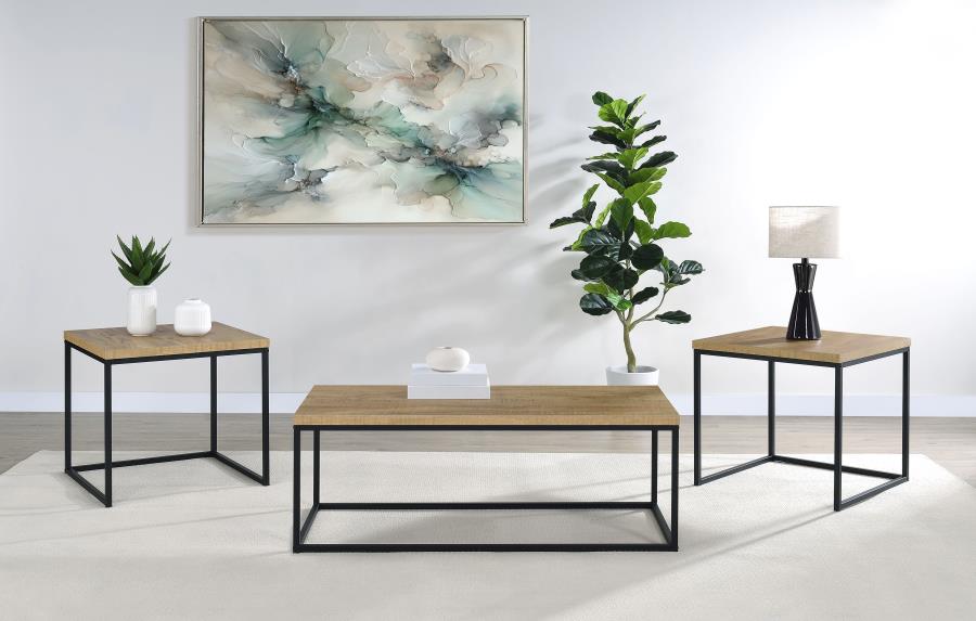 Straden 3-piece Engineered Wood Coffee Table Set Mango and Black view 2