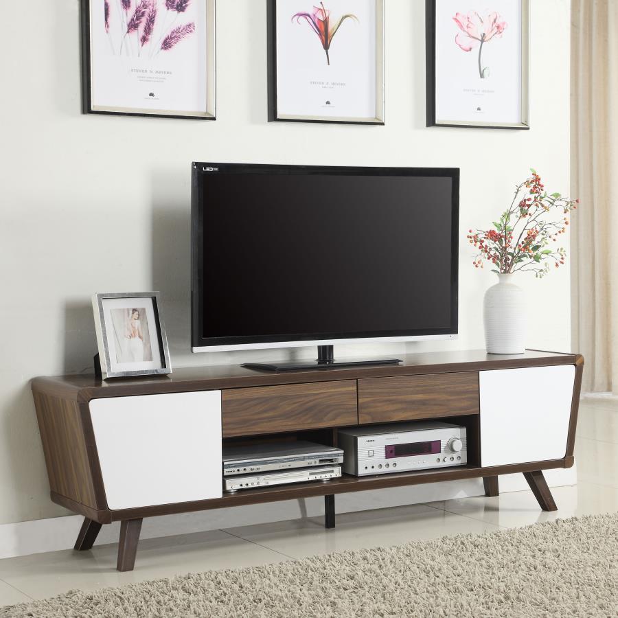Alvin 2-door Engineered Wood 74-inch TV Stand Dark Walnut view 2