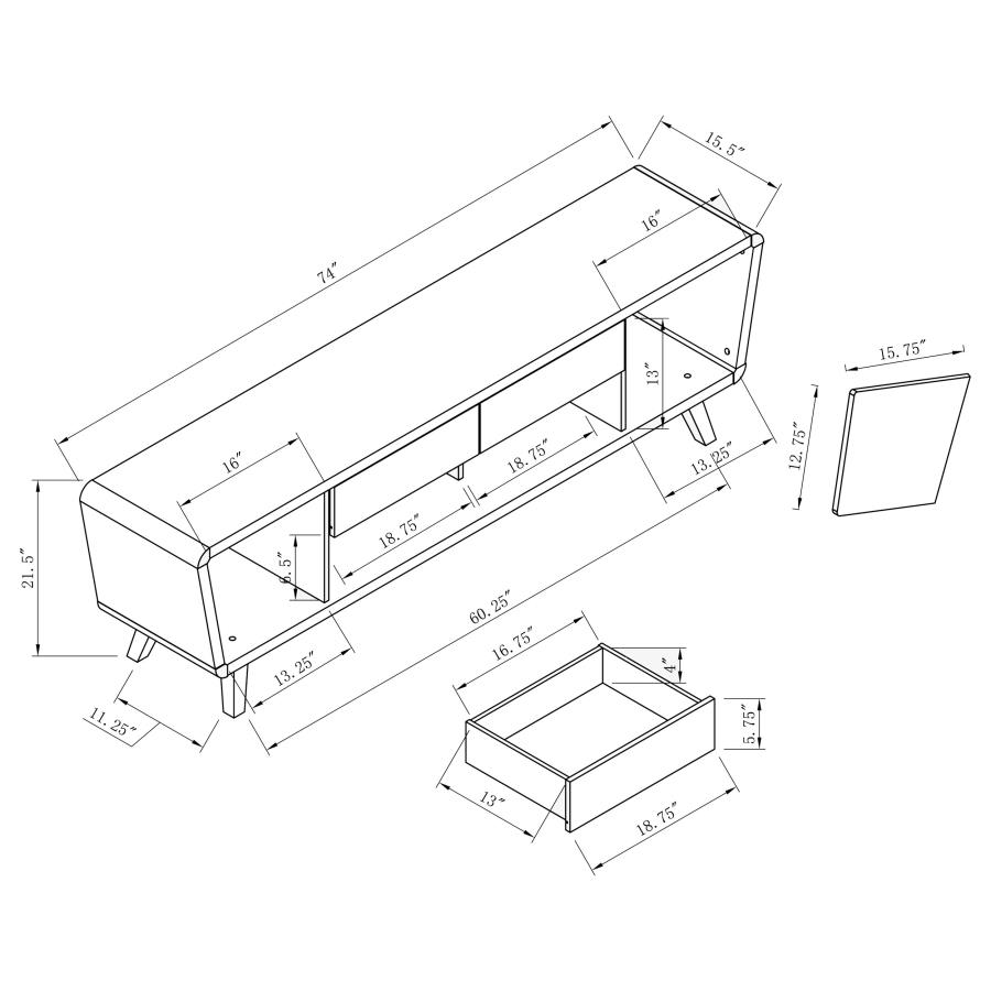 Alvin 2-door Engineered Wood 74-inch TV Stand Dark Walnut view 3