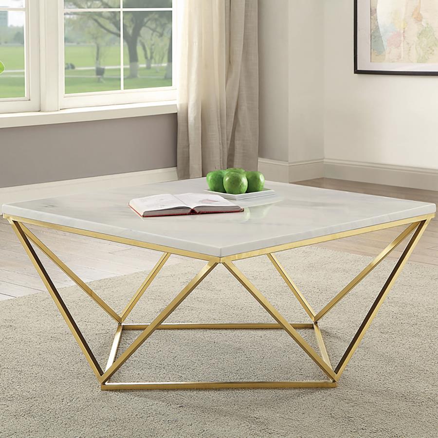 Meryl Square Faux Marble Top Coffee Table White and Gold view 2