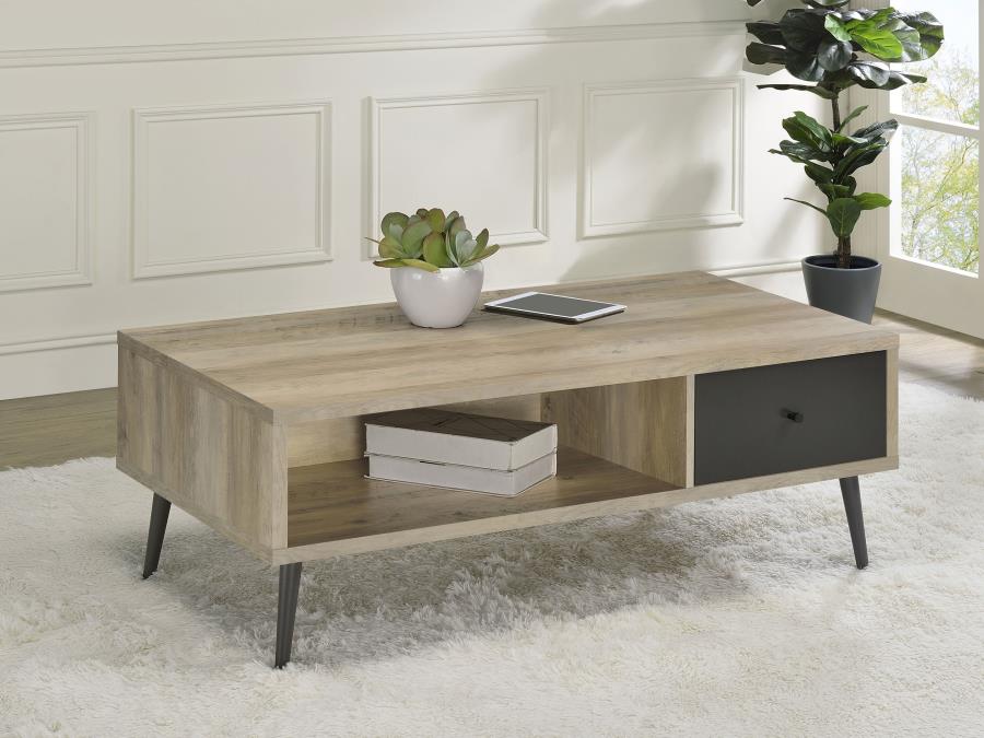 Welsh 1-drawer Engineered Wood Coffee Table Distressed Pine view 2