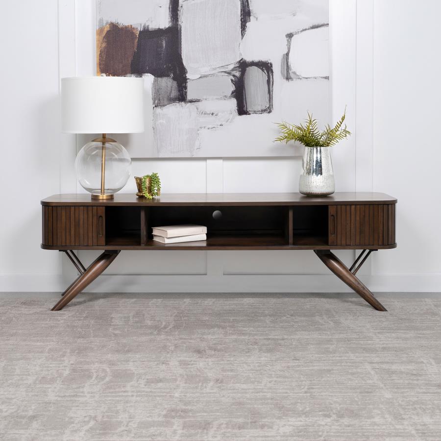 Valna Wood 71-inch TV Stand with Sliding Doors Walnut view 2