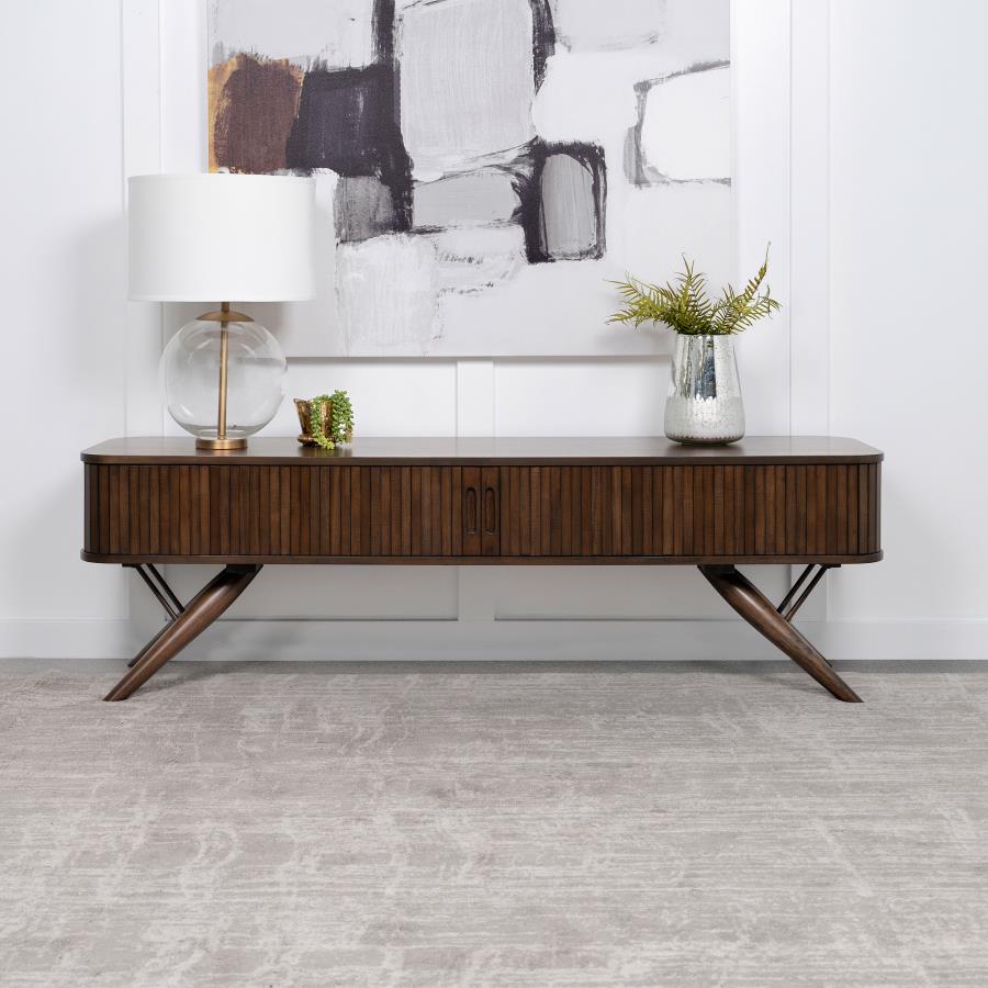 Valna Wood 71-inch TV Stand with Sliding Doors Walnut view 3
