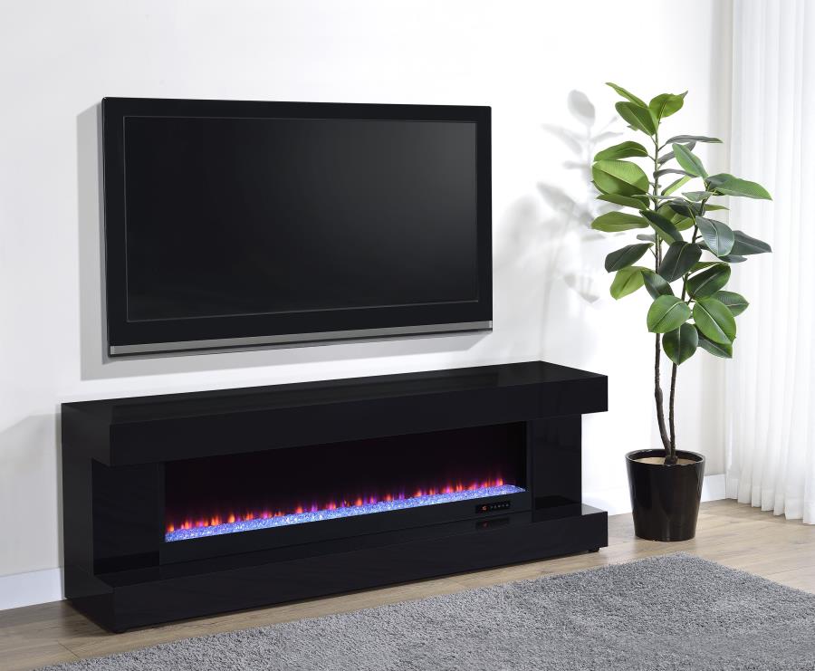Mallory TV Stand Fireplace Console Bluetooth Speaker Black High Gloss view 2