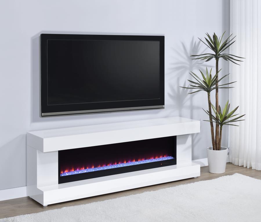 Mallory TV Stand Fireplace Console Bluetooth Speaker White High Gloss view 2