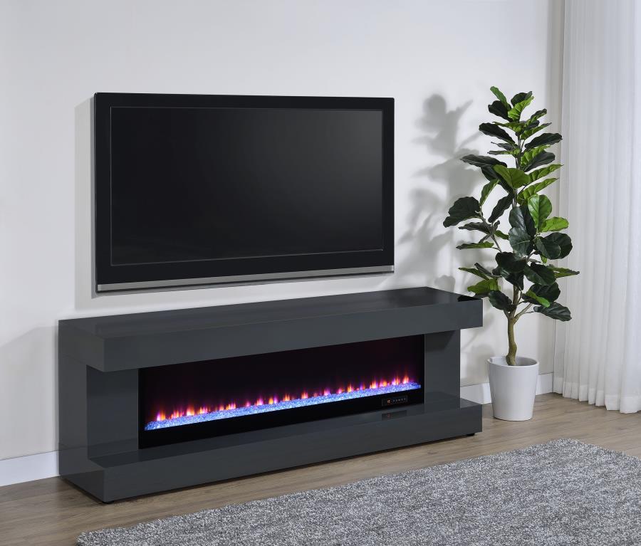 Mallory TV Stand Fireplace Console Bluetooth Speaker Grey High Gloss view 2