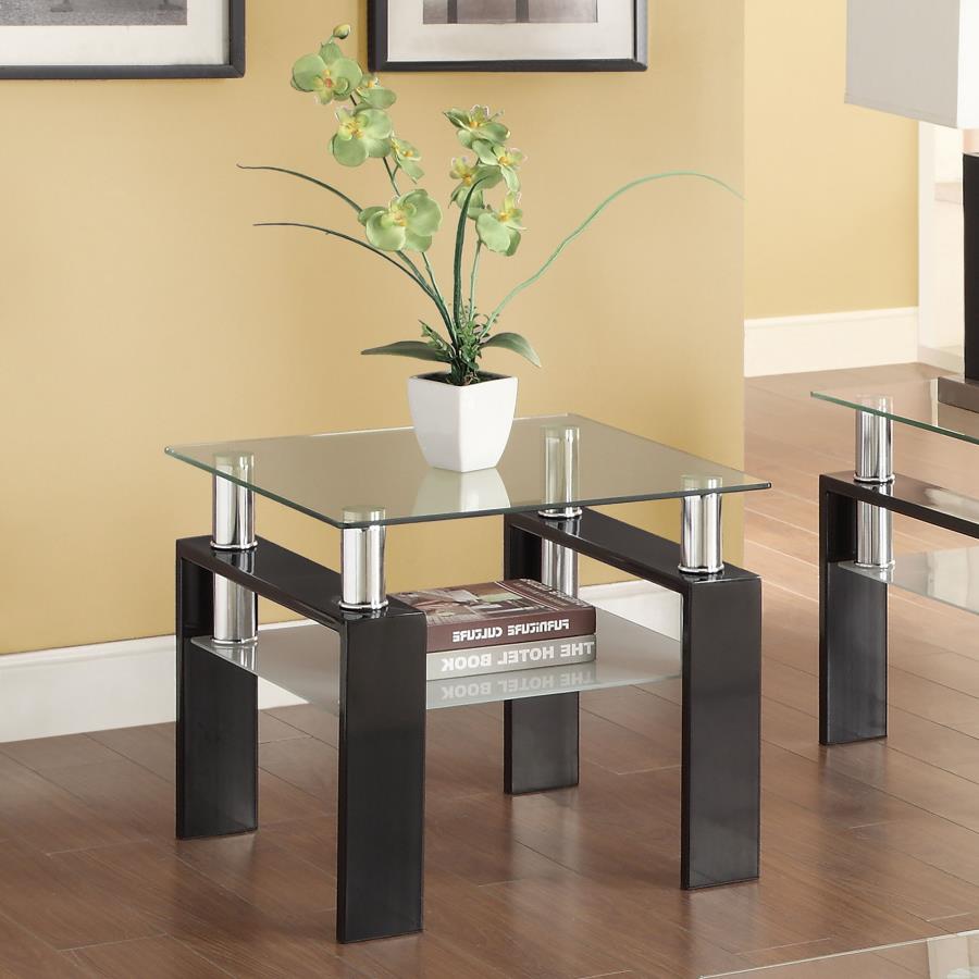 Dyer 1-shelf Square Glass Top Side End Table Black view 2