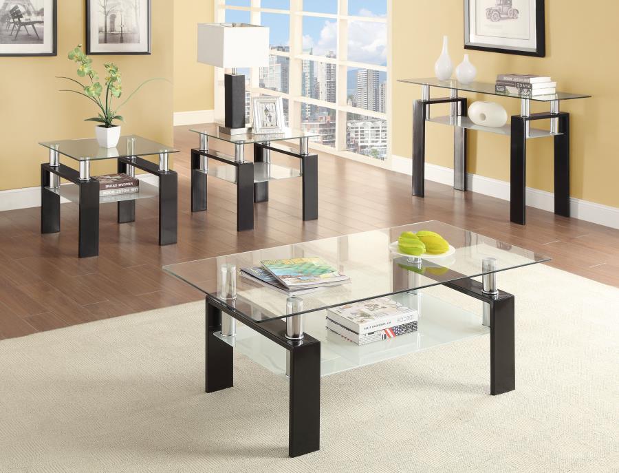 Dyer 1-shelf Square Glass Top Side End Table Black view 3